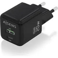 Aisens GaN Wall Charger ASCH-20W2P011-BK/ 1xUSB Type-C/ 1xUSB/ 20W