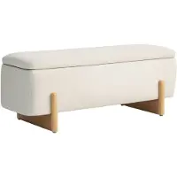 HOMCOM TRUHENBANK mit Leinenoptik, Holzbeine, Creme