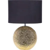 Beliani Tischlampe Gold Keramik 51 cm Stoffschirm Schwarz Trommelform Kugelfuß Kabel mit Schalter Modern Glamourös für Schlafzimmer Wohnzimmer Flur