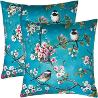 Homescapes OUTDOOR-KISSEN 2er-Set 45/45 cm – Vögel & Zweige