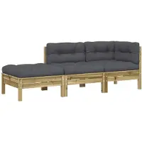 vidaXL Gartensofa mit Kissen und Hocker 3-Sitzer