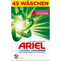 Ariel Universal+ Vollwaschmittel, Pulverwaschmittel, strahlende Reinheit, frischer Duft, 45 Waschladungen