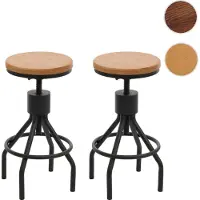 Mendler 2er-Set Barhocker HWC-N17, Barstuhl, höhenverstellbar drehbar Fußablage Industrial Metall Massiv-Holz natur