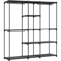 Songmics tragbarer offener Kleiderschrank mit Kleiderstange und Stoffablage, geeignet für das Schlafzimmer, 43 x 182 x 182 cm, schwarz, RYG037B02