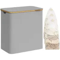 Songmics Wasch- und Trockenkorb mit Deckel, 150 L, 3 Fächer, herausnehmbare Netzinnenwand, aus Oxfordstoff, Bambusgriff, klappbar, Grau, 60 x 38,5 x 70,5 cm, LCB515G01