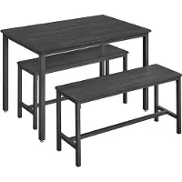 Vasagle Esstisch mit 2 Bänken 3er Set aschschwarz-tintenschwarz KDT070B21