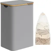 Songmics Wäschekorb 90 Liter mit herausnehmbarem Wäschesack taubengrau LCB509G01