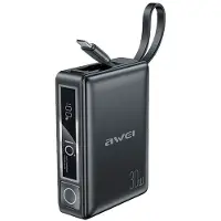 Awei Powerbank mit integriertem Kabel P87K 10000Mah Schwarz/Schwarz 30W