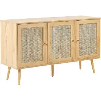 Beliani 3-türiges Sideboard aus hellem Holz mit Rattan Schubladen Boho Style Nachttisch