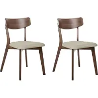 Beliani Esszimmerstühle 2er Set Beige u. Braun Stoffbezug Gepolstert mit Holzbeinen ohne Armlehnen Retro-Design Stuhl mit Polstersitz für Esstisch