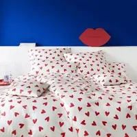 Elegante Mako-Satin Bettwäsche Cherie himbeerrot 155x200 cm + 40x80 cm - beige;rot