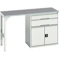Bott Unterbauwerkbank verso, Linoleum-Platte, 2 Schubladen, 1 Tür, 1 Ablageboden, B 1500 x T 600 x H 930 mm, Lichtgrau