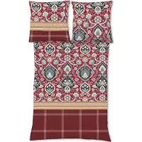 TRAUMSCHLAF Feinbiber Bettwäsche Aspen Ornament beere 155x220 cm + 80x80 cm