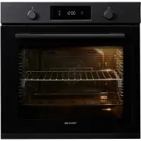 Sharp K-71P28BNH-EU Einbaubackofen Pyrolyse, (78 L, EEK A, 8 Backofenfunktionen, Versenkbare Knebel), (Set von Voll-Teleskopauszügen), Mattschwarz