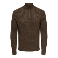 Only & Sons Herren Pullover ONSLOUI REG 12 CABEL HALF ZIP KNIT Regular Fit 22033763 Coffee Bean Melange L