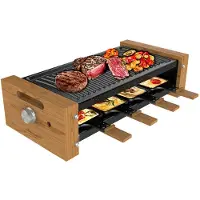 Cecotec Cheese&Grill 8200 Wood Black, 8 Person(en), Stahl, Holz, 2 Zone(n), Schwarz, Holz, Rechteckig, Stahl