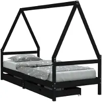 Syfax Kinderbett mit Schubladen Schwarz 80x200 cm Massivholz Kiefer