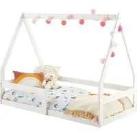Idimex Hausbett LUSIA Kinderbett in Hausform, 80 x 160 cm, weiß, Kiefernholz Kinderbett mit Rausfallschutz, ideal zum Schlafen und Spielen, Bodenbett, Montessori