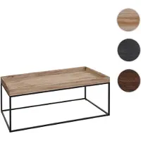 Mendler Couchtisch HWC-K71, Kaffeetisch Beistelltisch Tisch, Holz massiv Metall 46x110x60cm naturfarben
