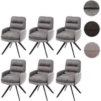 Mendler 6er-Set Esszimmerstuhl HWC-G66, Küchenstuhl Stuhl, drehbar Auto-Position Stoff MVG hellgrau-grau, mit Armlehne