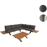 Mendler Aluminium Garten-Garnitur HWC-M62, Sitzgruppe Garten-/Lounge-Set Sofa, Holzoptik Gestell anthrazit, Polster dunkelgrau