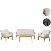 Mendler Gartengarnitur HWC-H56b, Lounge-Set Gartenlounge Sofa Sessel Tisch, Seilgeflecht Rope Holz Akazie creme