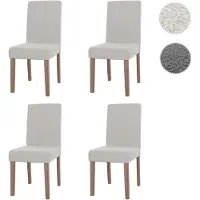 Mendler 4er-Set Esszimmerstuhl Littau, Stuhl Küchenstuhl Hochlehner, Stoff/Textil Bouclé Holz creme, naturfarbene Beine
