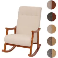 Mendler Schaukelstuhl HWC-K10, Relaxsessel, Holz Stoff/Textil Bouclé (450g/m²) creme, Gestell Walnuss-Optik