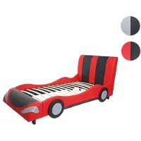 Mendler Bett HWC-E14, Auto Junge Kinderbett Jugendbett, Lattenrost Kunstleder Holz 190x100cm schwarz-rot