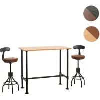 Mendler Set Bartisch + 2x Barhocker HWC-N21, höhenverstellbar drehbar Fußablage, Industrial Metall Kunstleder natur, braun