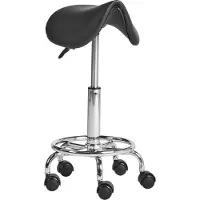 Beliani Sattelhocker Schwarz Kunstleder Gepolstert mit Rollen Drehbar Höhenverstellbar Ohne Lehne Modernes Design Büro Drehhocker mit Sattelsitz