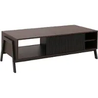 MCW Couchtisch MCW-O40, Wohnzimmertisch Sofatisch, Staufächer Schiebetür MDF Metall Melamin 42x120x60cm Walnuss-Optik