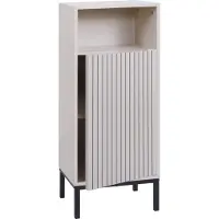 Mendler Kommode MCW-O42, Badezimmerkommode Badschrank Schrank mit 1 Tür, 3 Staufächer, MDF Melamin 98x39x30cm Holzoptik beige