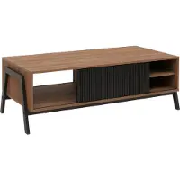 MCW Couchtisch MCW-O40, Wohnzimmertisch Sofatisch, Staufächer Schiebetür MDF Metall Melamin 42x120x60cm natur