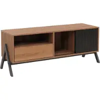 Mendler TV-Rack MCW-O40, Lowboard TV-Schrank Schiebetür Staufächer Schublade, MDF Metall Melamin 49x120x40cm natur