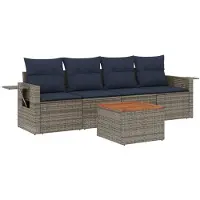 vidaXL 5-teiliges Gartensofa-Set mit Kissen, grau, Polyrattan