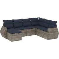 vidaXL 7-teiliges Gartensofa-Set mit Kissen, grau, Polyrattan