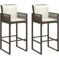 vidaXL Garten-Barhocker mit Kissen 2 Stk. Braun Poly Rattan