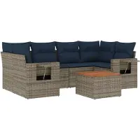 vidaXL 7-teiliges Gartensofa-Set mit Kissen, grau, Polyrattan