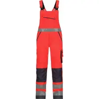 Dassy Malmedy Warnschutz Latzhose mit Kniepolstertaschen - neonrot/zementgrau - 48+5cm