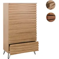 Mendler Kommode HWC-M49, Highboard Schrank, 3D-Design 5 Schubladen MDF Metall 145x80x44cm natur