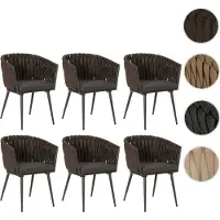 Mendler 6er-Set Aluminium-Esszimmerstuhl HWC-N38, Indoor Stuhl Armlehne, Olefin Seilgeflecht Rope braun Kissen dunkelgrau