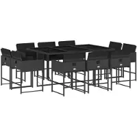 vidaXL 11-tlg. Garten-Essgruppe mit Kissen Schwarz Poly Rattan