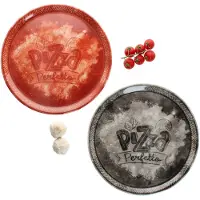 MamboCat 2tlg Set Perfetto Pizzateller Ø31,5 cm Porzellan Rot Schwarz Servier-Platte groß