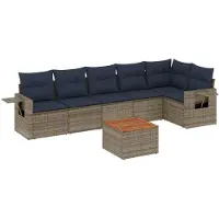 vidaXL 7-teiliges Gartensofa-Set mit Kissen, grau, Polyrattan