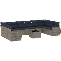vidaXL 11-teiliges Gartensofa-Set mit Kissen, grau, Polyrattan