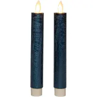 Annas collection Tafelkerze rustikales Wachs bewegliche Flamme 18 cm metallicblau 2 Stück