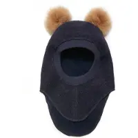 Huttelihut Schlupfmütze Merinowolle mit Bommel, Dark Navy, 52