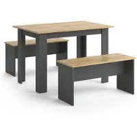 Vicco Esstisch Set Sentio Anthrazit/Goldkraft Eiche 112 x 73.6 cm mit 2 Bänken, Model 37270
