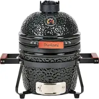 Beliani Holzkohlegrill Schwarz aus Keramik Kamado Stil mit Deckel Thermometer Grillrost Outdoor BBQ Gartenzubehör